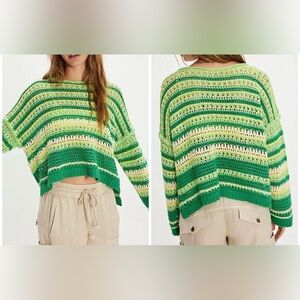 NWT Free People Madelyn Pullover - Enchanted Lime Combo Green - Small
